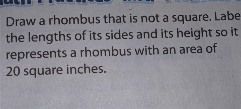 Draw a rhombus that is not a square. Label the lengths of its sides and its height-example-1