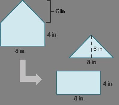 An irregular figure was broken into a triangle and rectangle. The area of the triangle-example-1