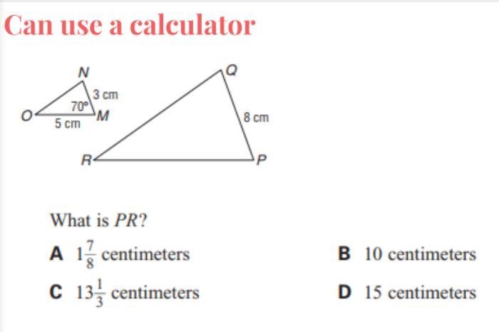 What is PR? A. 1 7/8 cm B. 10 cm C. 13 1/3 cm D. 15 cm-example-1