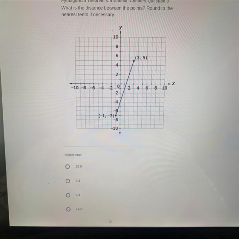 What is the distance between the points? round to the nearest tenth if neccesary-example-1