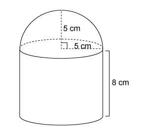 The figure is made up of hemisphere and a cylinder. what is the exact volume of the-example-1