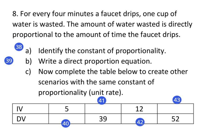 Help! 15 points! I need help with 40-43. The constant is 1/3 and the direct proportion-example-1