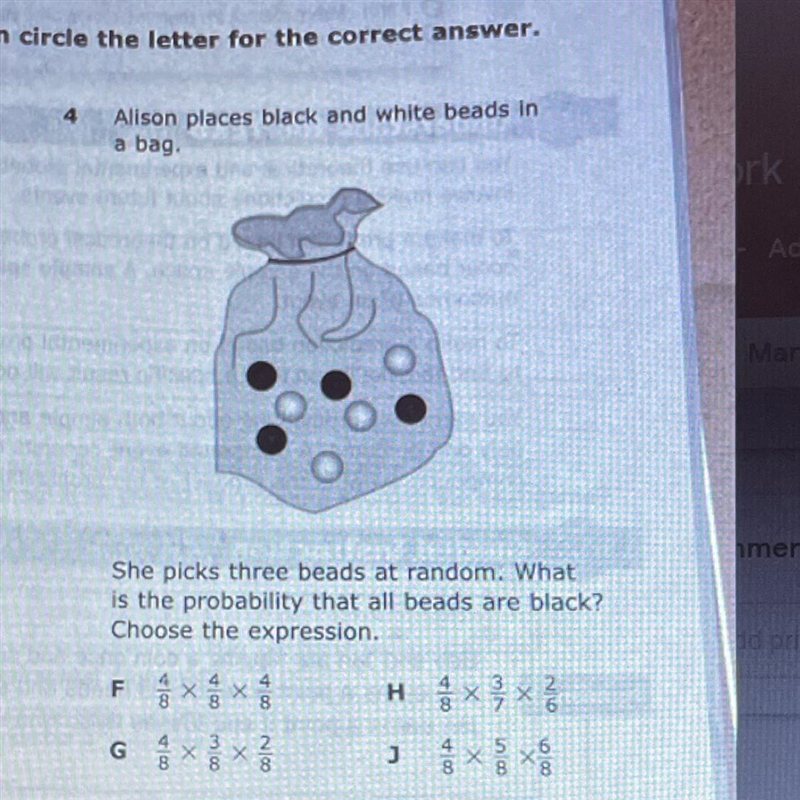 Alison places black and white beads in a bag she picks three beads at random what-example-1