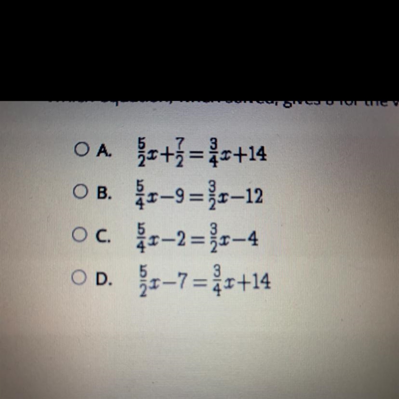 I need this ASAP please!!! Select the correct answer. Which equation, when solved-example-1