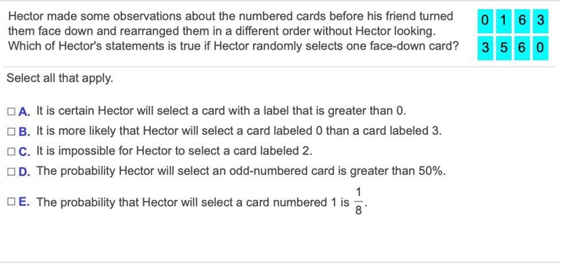 Hector made some observations about the numbered cards before his friend turned them-example-1