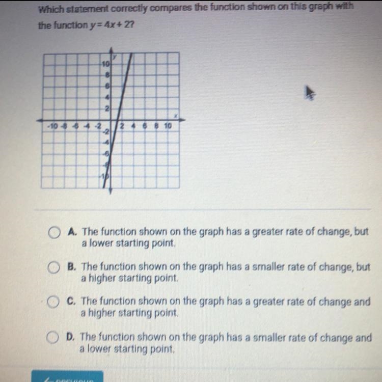 Which statement correctly compares the function shown on this graph with the function-example-1