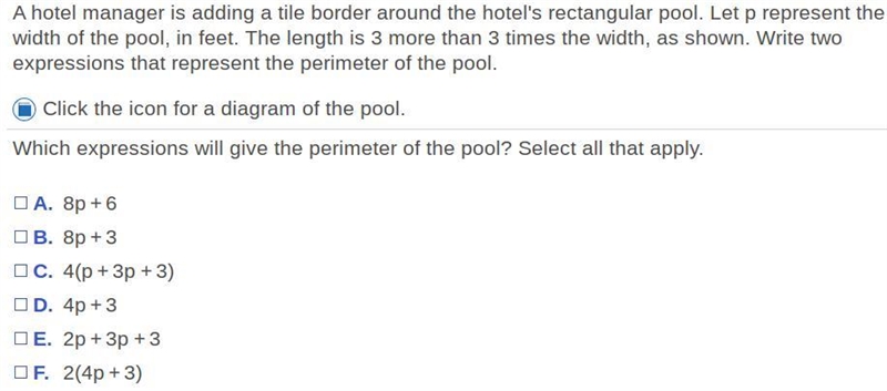 A hotel manager is adding a tile border around the​ hotel's rectangular pool. Let-example-1