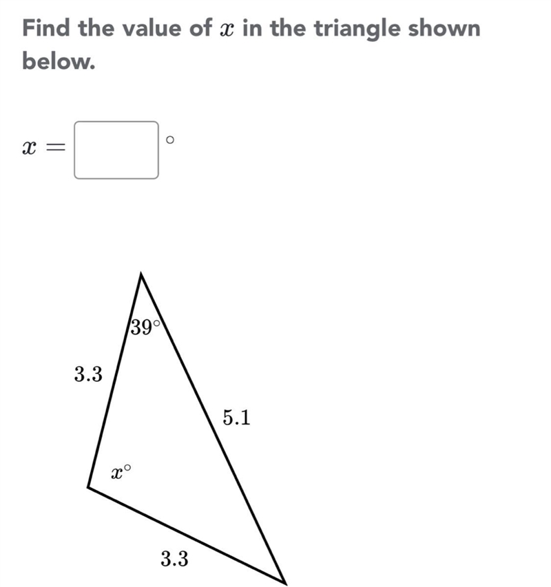 Find the value of x in the triangle shown below.-example-1