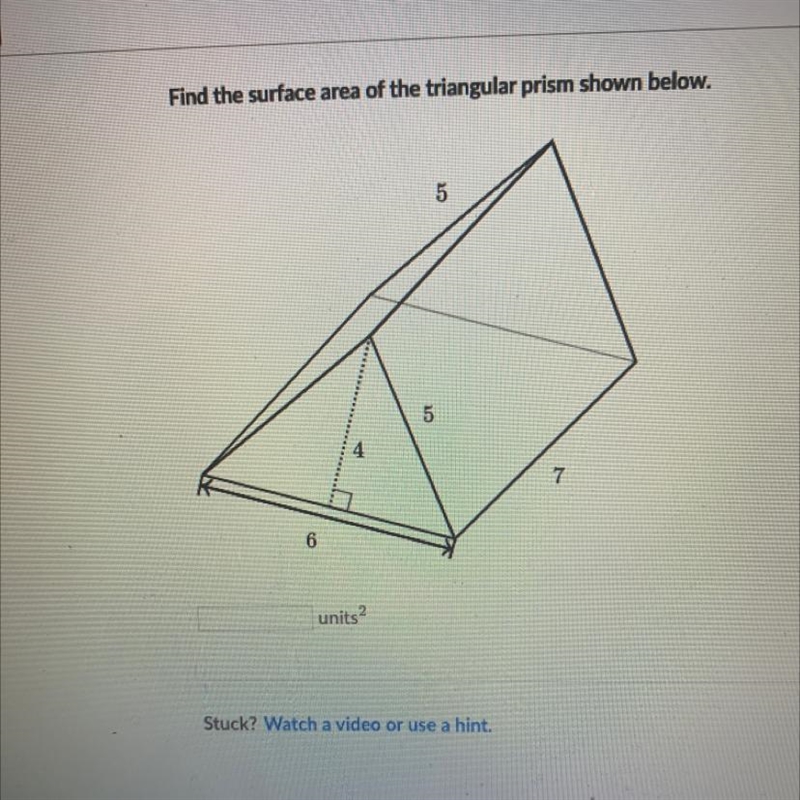 Find the surface area of the triangular prism shown below.-example-1