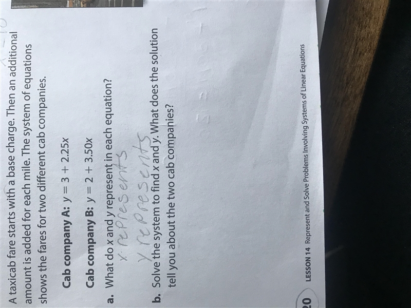 What do x and y represent in each equation. Solve the system to find x and y. What-example-1