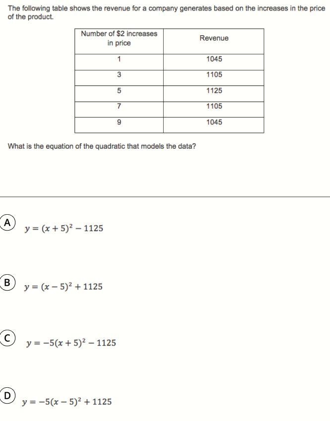 What is the equation of the quadratic that models the data? 15pts!!!!-example-1