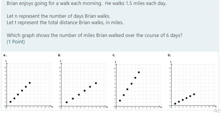 Brian enjoys going for a walk each morning. He walks 1.5 miles each day. Let n represent-example-1