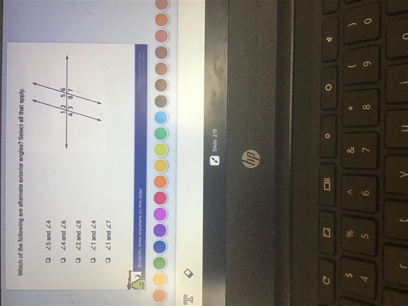 Which of the following are alternate exterior angles?-example-1