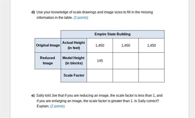 Please help! I NEED THE NUMBERS OF THE TABLE !!!!! d) Use your knowledge of scale-example-1