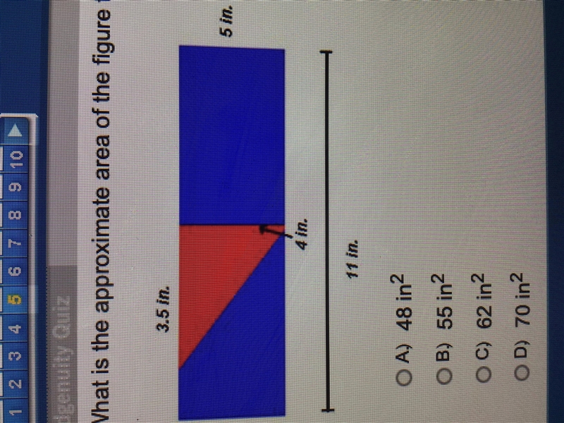 What is the approximate area of the figure that is shaded in blue below? A. 48 in-example-1