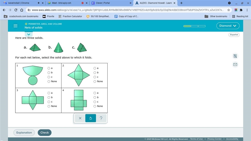 For each net below, select the solid above to which it folds.-example-1