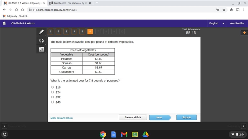 The table below shows the cost per pound of different vegetable What is the estimated-example-1