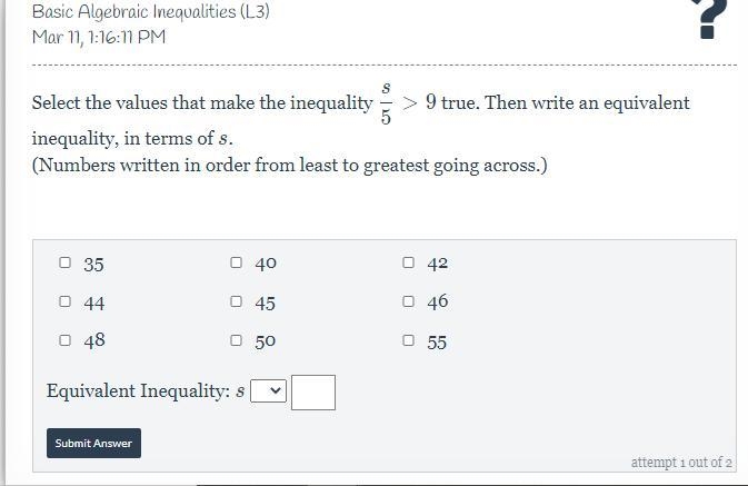 Select the values that make the inequality true.-example-1