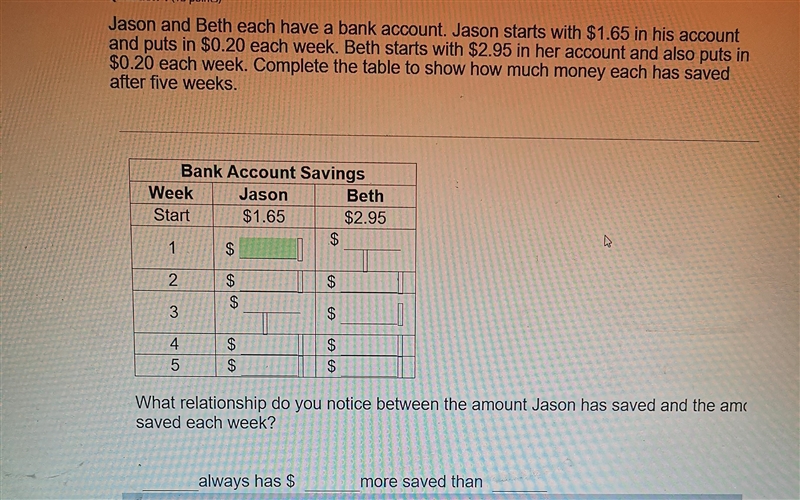 Jason and Beth each have a bank account. Jason starts with $1.65 in his account and-example-1