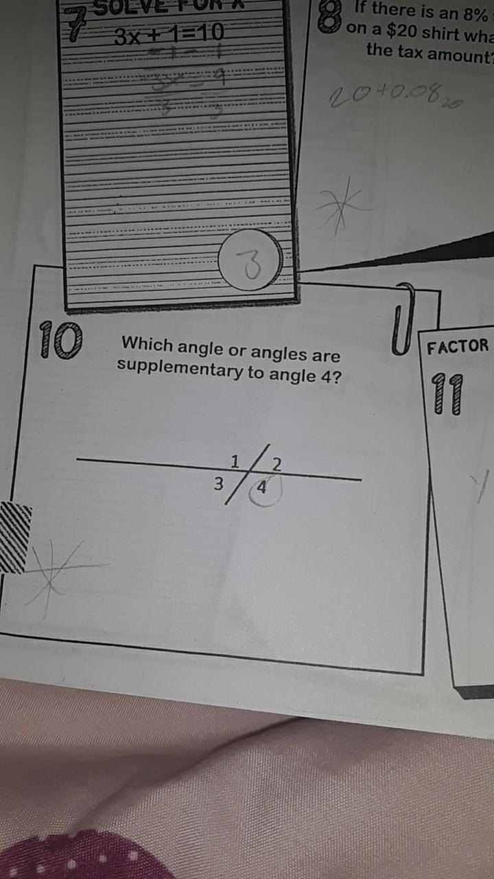 Which angle or angles are supplementary to angle 4-example-1