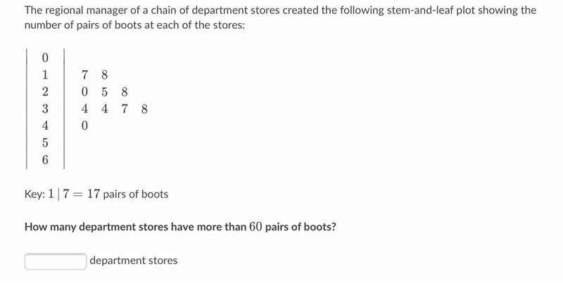 The regional manager of a chain of department stores created the following stem-and-example-1