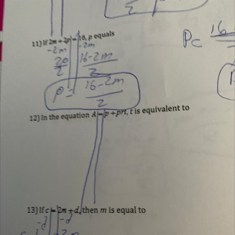 In the equation A=1p+pri, t is equivalent to ( question 12 )-example-1