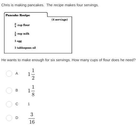 PLSSSSSSSSS HELPP Chris is making pancakes. The recipe makes four servings He wants-example-1