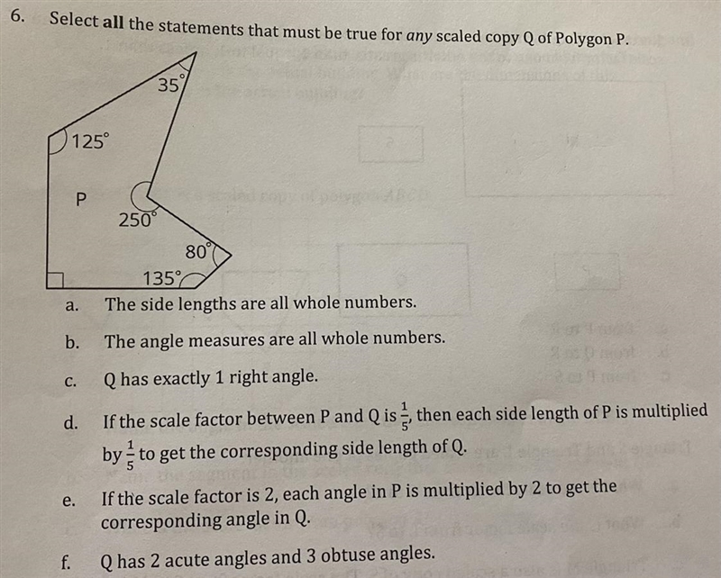 Select all the statements that must be true for any scaled copy queue of polygon P-example-1