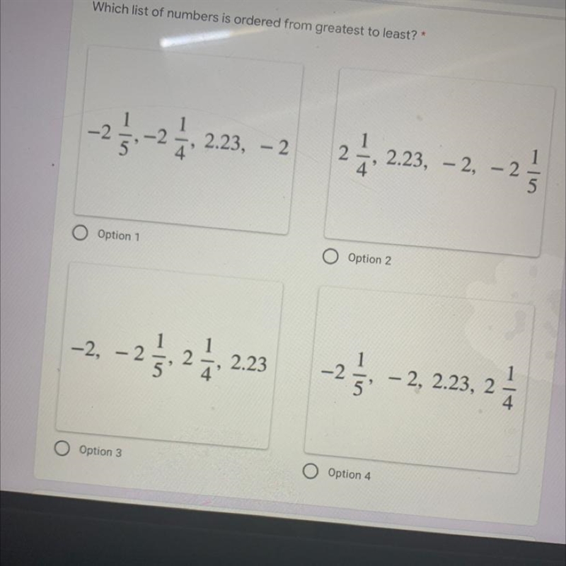 Which list of numbers is ordered from greatest to least?-example-1