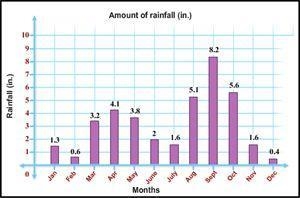 This Bar Chart shows the average amount of rainfall in inches that fell in a city-example-1