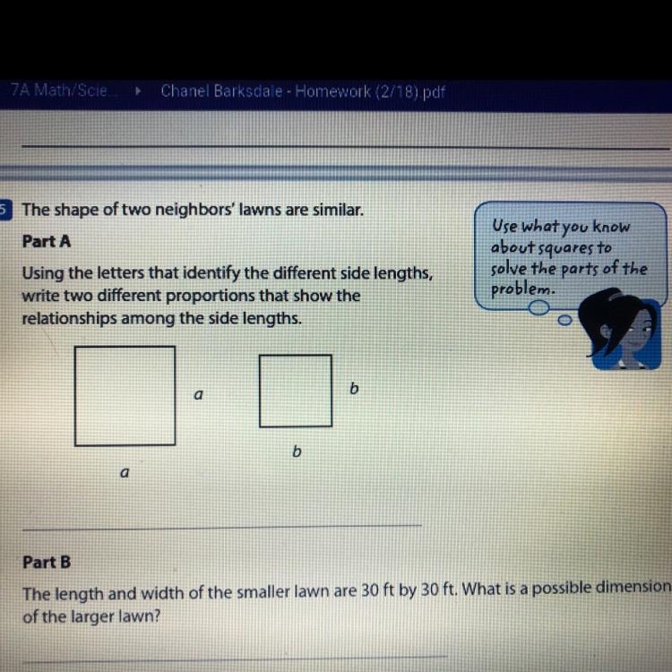 5 The shape of two neighbors' lawns are similar. Part A Using the letters that identify-example-1