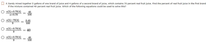 Sandy mixed together 5 gallons of one brand of juice and 4 gallons of a second brand-example-1