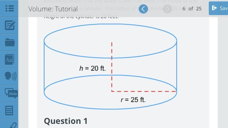 Start with the base. What is the approximate area of the base of the water tower? Use-example-1