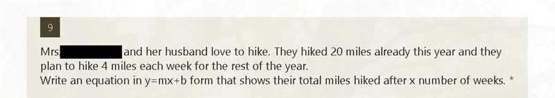 I need a quick equation in y=mx+b form that shows their total miles hiked after x-example-1