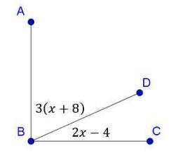 Angle ABC is a right angle. Write and solve an equation to determine the value of-example-1