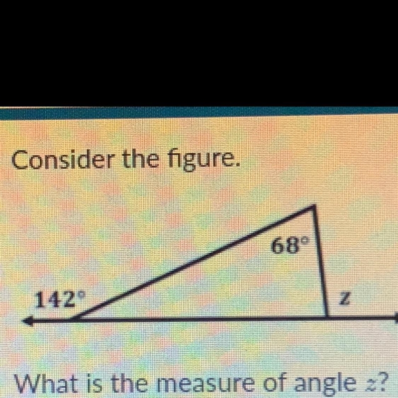 680 1420 What is the measure of angle z?-example-1