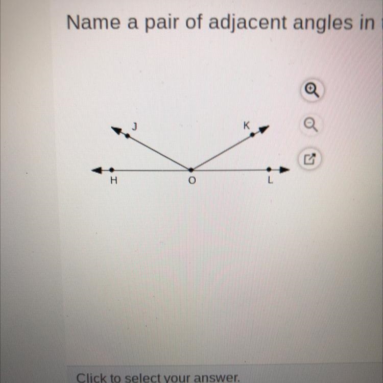 PLEASE HELP ME OUT!! Name a pair of adjacent angles in this figure. Which of these-example-1