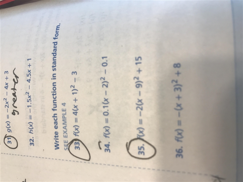 Write each Quadratic function in standard form. The 2 picture is my notes to help-example-1