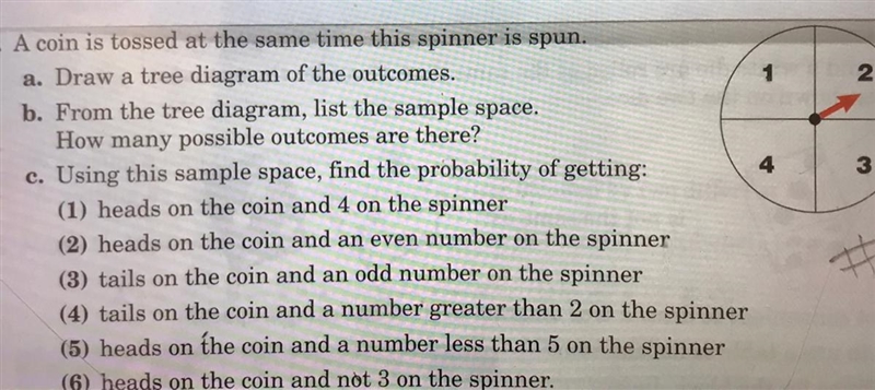 A coin is tossed at the same time this spinner is spun-example-1