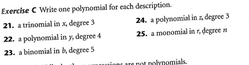 PLZ HELP Write one polynomial for each description-example-1