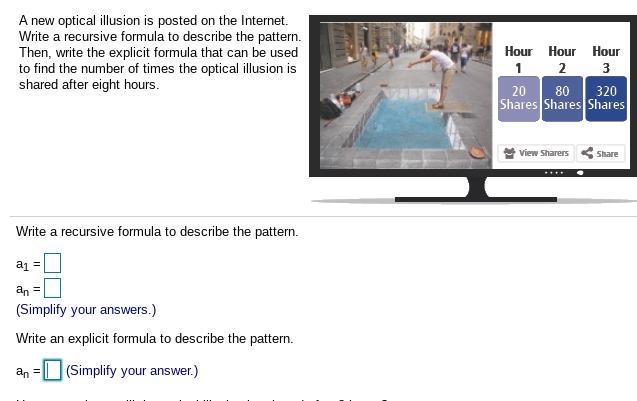 A new optical illusion is posted on the Internet. Write a recursive formula to describe-example-1