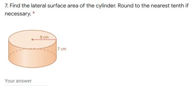 Find the lateral surface area of the cylinder. Round to the nearest tenth if necessary-example-1