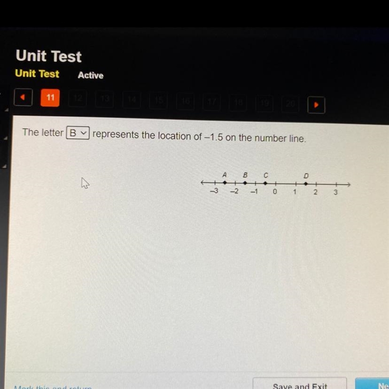 PLEASE HURRY The letter represents the location of -1.5 on the number line. A B C-example-1