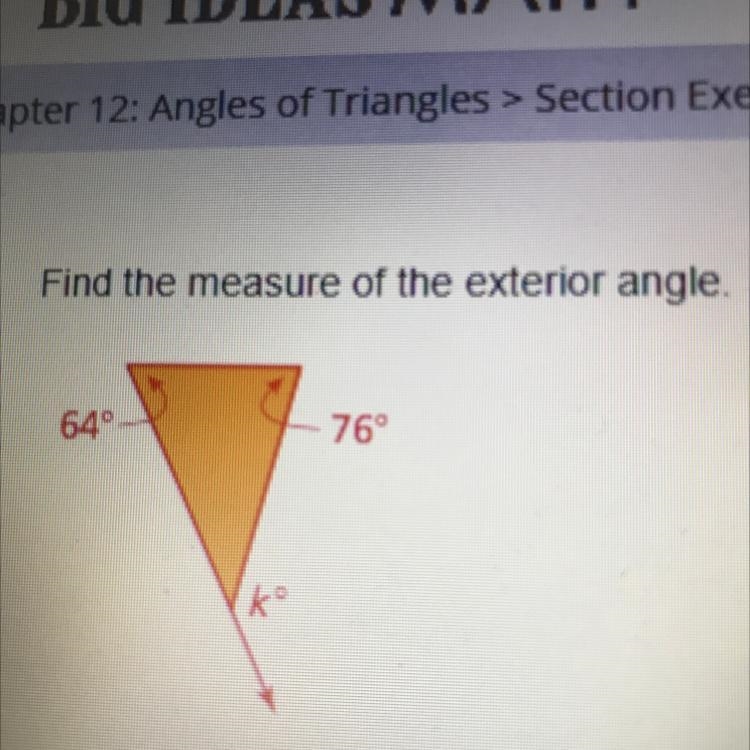 Can someone please help me find the measure of the exterior angle.-example-1