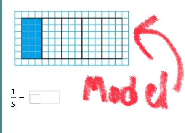 The model below represents 1 — 5 of the shaded area. Enter an equivalent fraction-example-1