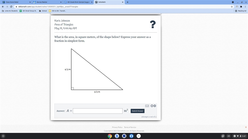 What is the area, in square meters, of the shape below? Express your answer as a fraction-example-1