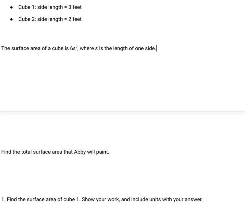 The surface area of a cube is 6s2, where s is the length of one side. Find the total-example-1