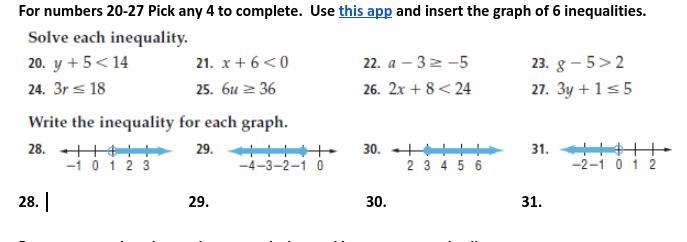 Answer question 28 through 31 and then find the number line that goes with it.-example-1