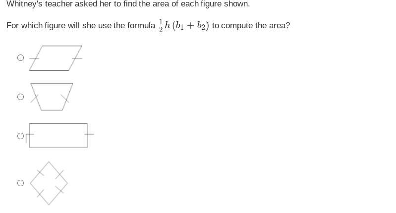 Whitney's teacher asked her to find the area of each figure shown. For which figure-example-1