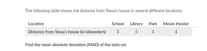 The following table shows the distance from Tessa's house to several different locations-example-1